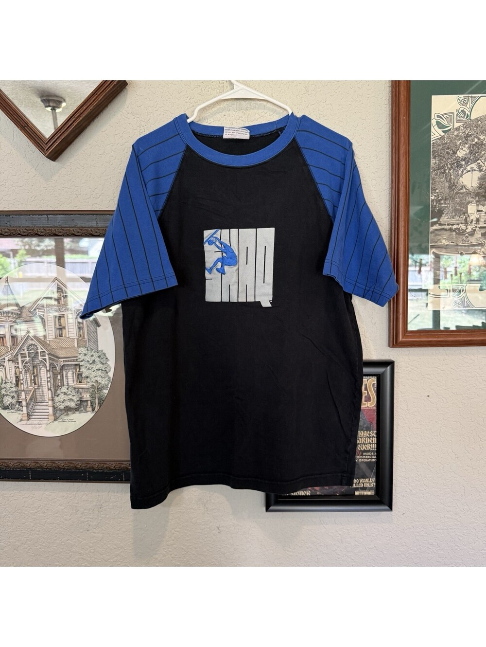 Vintage 90s RARE Shaq Shaquille O’Neill Blue/Black Reebok Basketball Shirt Large